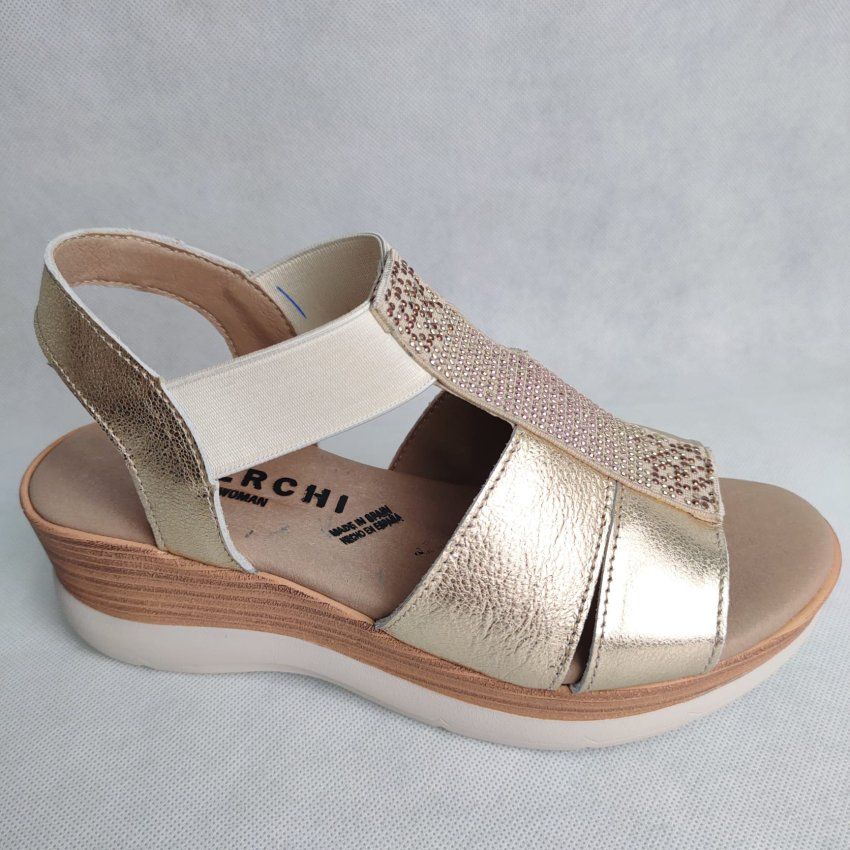 Sandalia de Piel Metalizada con Elástico BAERCHI WOMAN 40205 BOTICELLI – Hecha en España