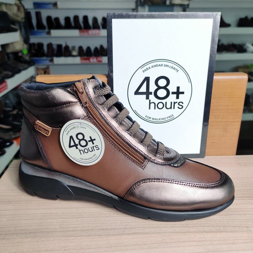 48+Hours 520710 – Botín bajo de piel marrón con cremallera y cordones elásticos | Vicky Zapatos