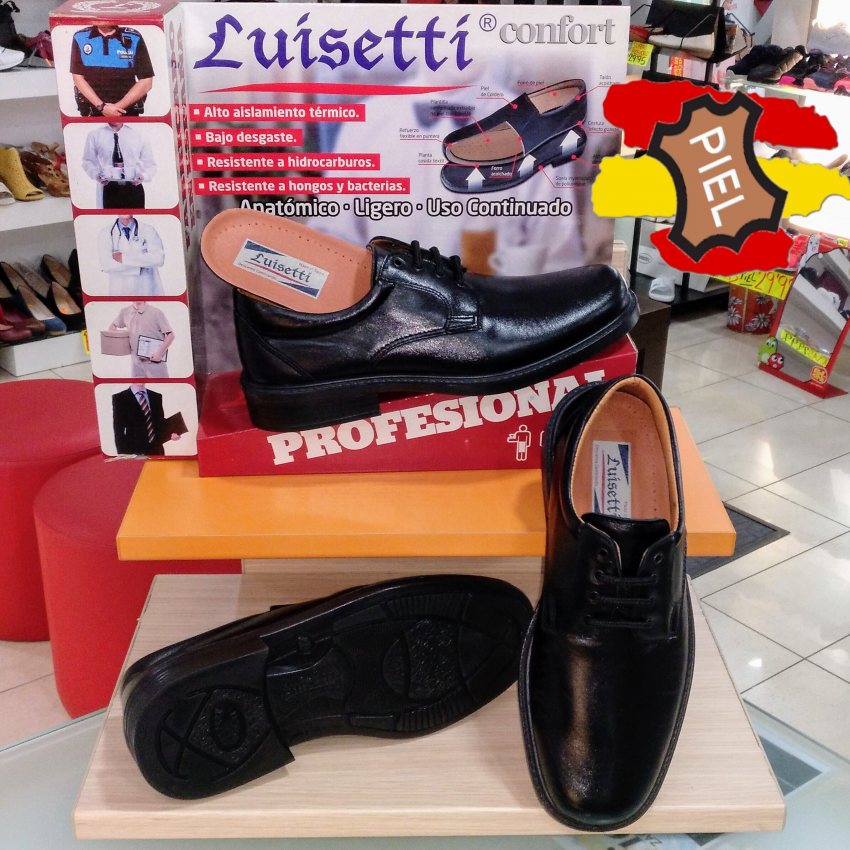 Zapato Cordon Profesional Todo en Piel con plantilla Extraíble Coslada Hechos en España LUISETTÍ 0101