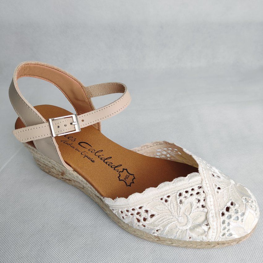 Alpargata Yute Mujer TORRES Cuña Bordada Piel y Textil – Planta Gel Hechas en España | VICKY Zapatos