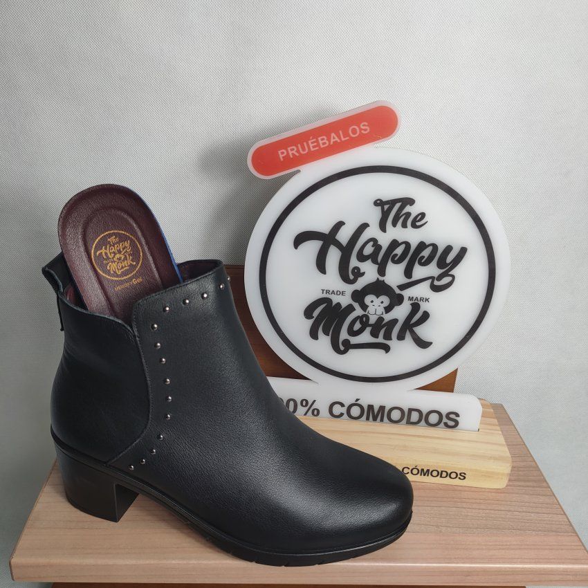 Botín Casual Mujer THE HAPPY MONK URBAN 019 Piel Cuero y Negro con Tachuelas