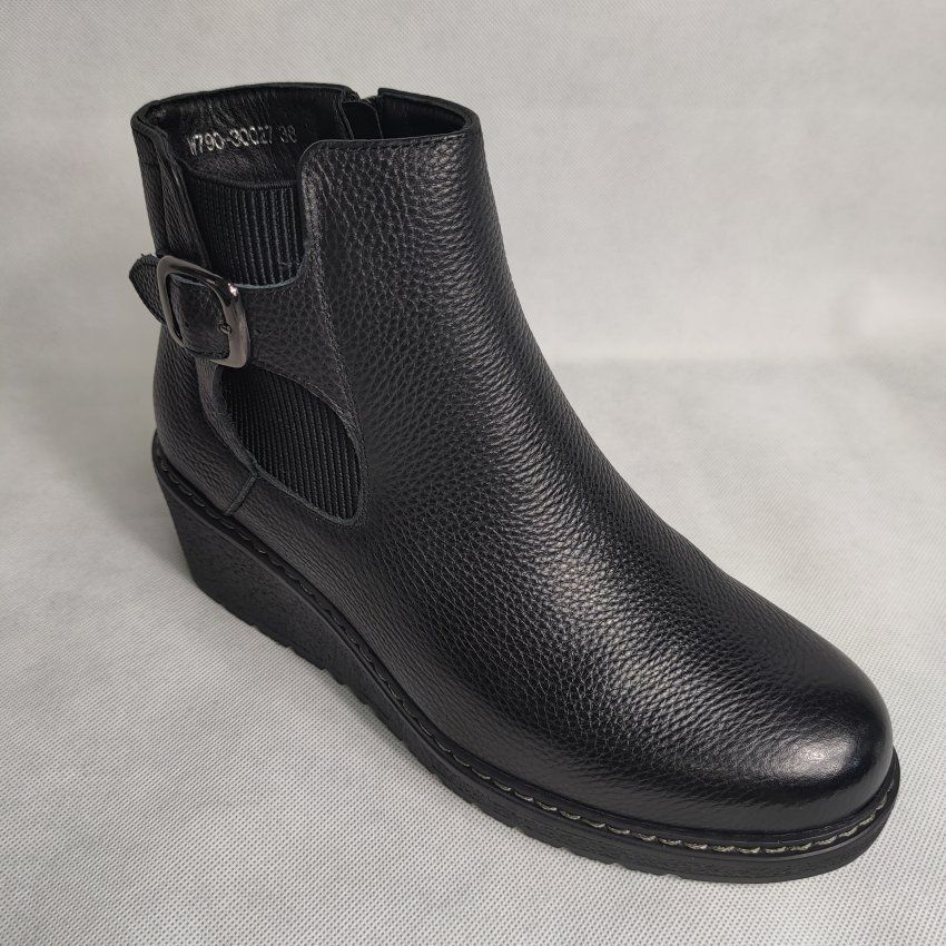 Botín Casual Mujer MANLISA 30027 Piel Flor Cuero y Negro con Cremallera