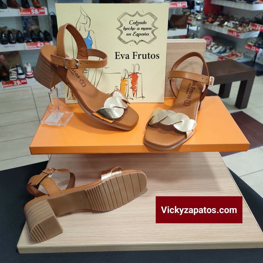 Sandalia en Piel y Planta de Gel EVA FRUTOS E259 Tacón Medio Hechas en España