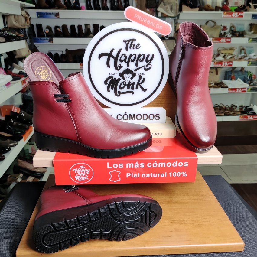 The Happy Monk Carmina 16 – Botín casual de mujer en piel burdeos con cuña baja   VICKY Zapatos