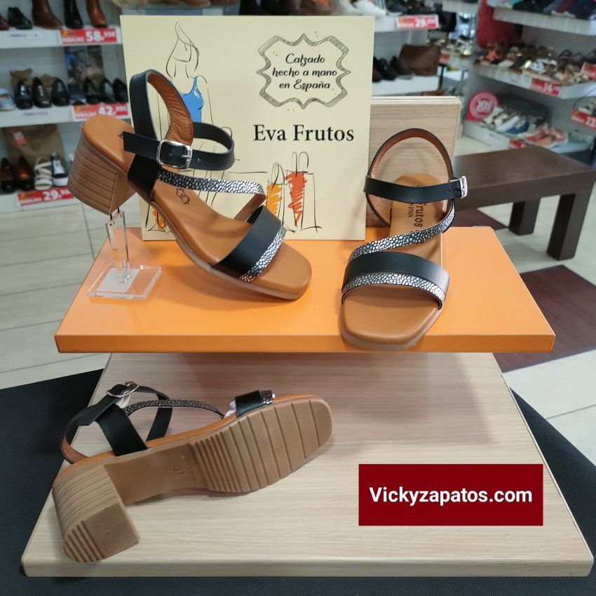 Sandalia en Piel y Planta de Gel EVA FRUTOS E257 Tacón Medio Hechas en España Madrid