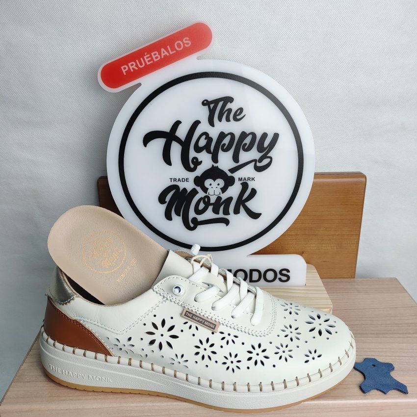 Deportivo Casual Mujer THE HAPPY MONK Alcalá 002 Piel Picada Color Hielo con Cordón Elástico – Memory Gel