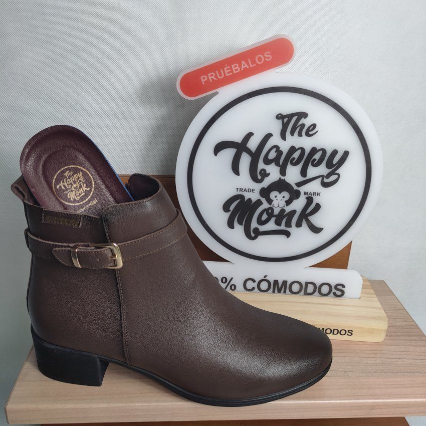 Botín Casual Mujer THE HAPPY MONK SACRA 003 Piel Marrón y Negro con Hebilla