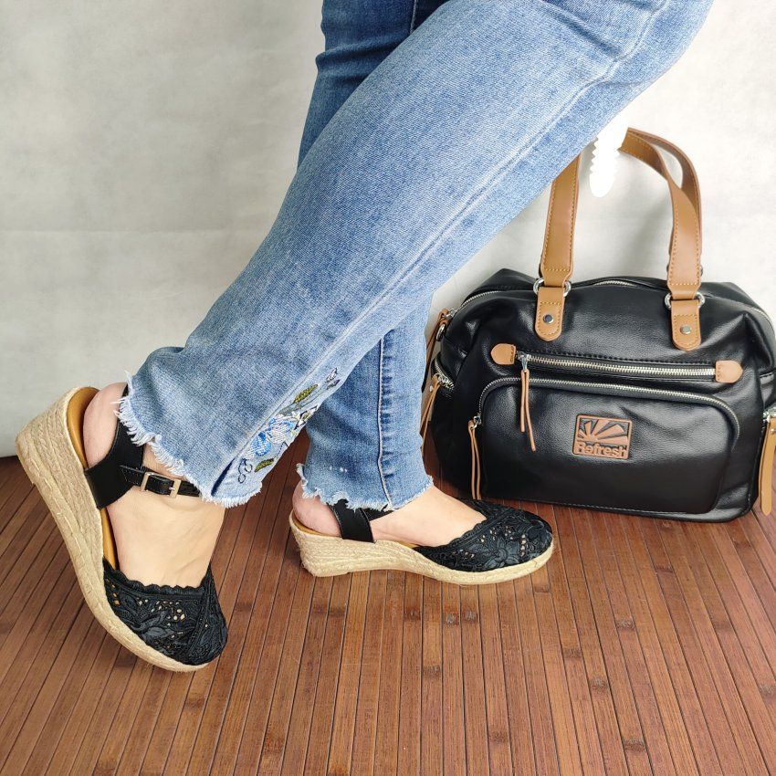 Alpargata Yute Mujer TORRES Cuña Bordada Piel y Textil – Planta Gel Hechas en España | VICKY Zapatos