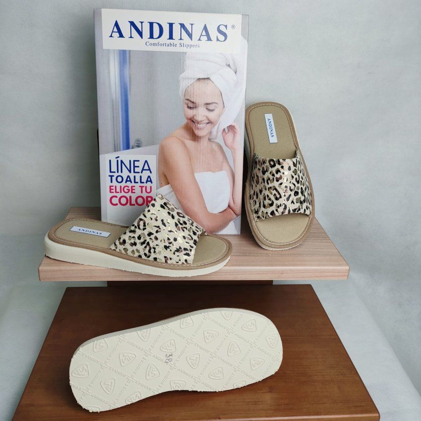 Zapatillas de Casa Mujer ANDINAS Pala Abierta Leopardo con Brillo – Ultraligeras Hechas en España