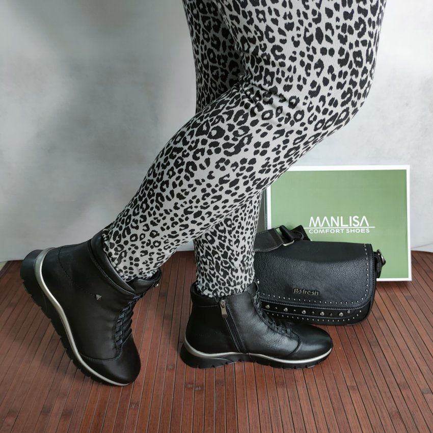Botín Casual Mujer MANLISA 2530 Piel Napa Negro con Tachuelas
