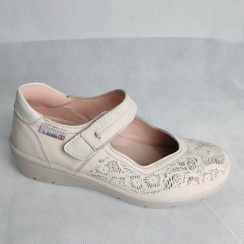 Merceditas de Piel Troquelada LAURA AZAÑA 26814 con Velcro Hechas en España