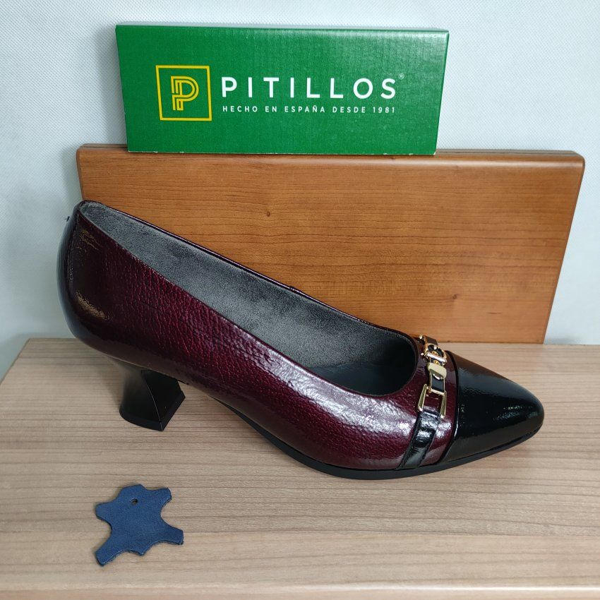 PITILLOS 11682 Salón Mujer en Piel Charol Negro/Taupe y Negro/Burdeos