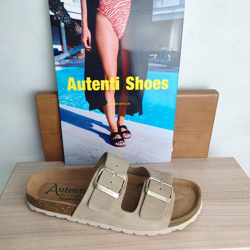 Sandalia Autenti bio mujer en negro y taupe dos hebillas cómoda | VICKY Zapatos