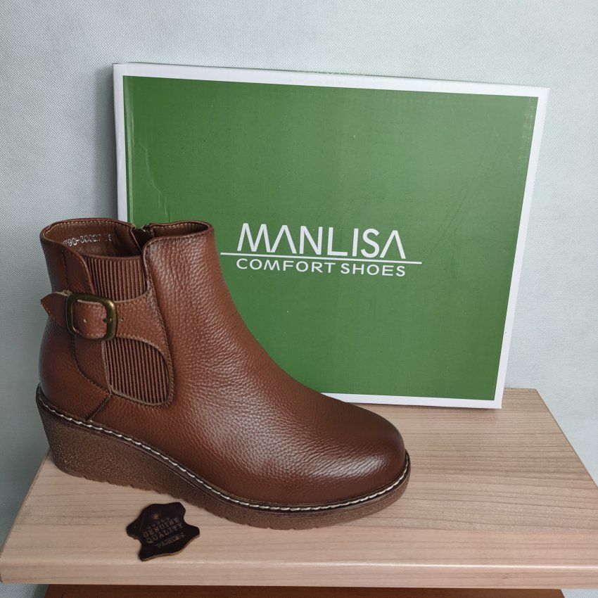 Botín Casual Mujer MANLISA 30027 Piel Flor Cuero y Negro con Cremallera
