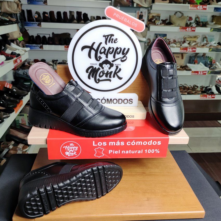 The Happy Monk Granada 04 – Zapato de mujer en piel negro con cuña baja y memory foam   VICKY Zapatos