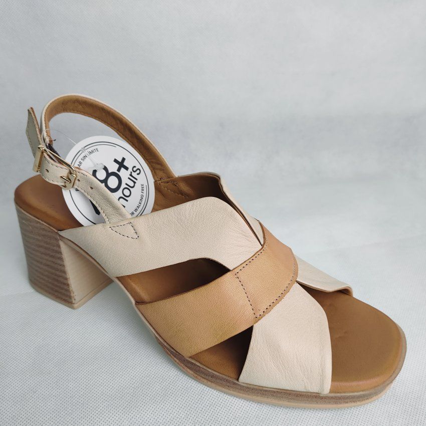 Sandalia Vestir Mujer 48+Hours Piel Beige y Nacarado – Tacón Medio con Plataforma