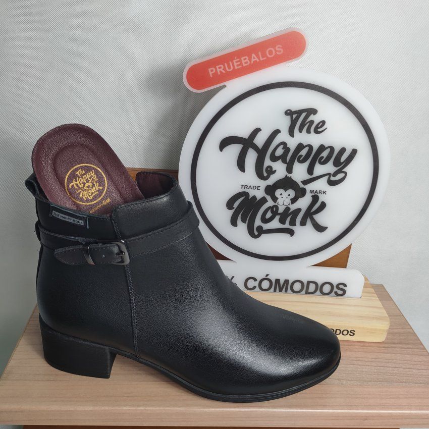 Botín Casual Mujer THE HAPPY MONK SACRA 003 Piel Marrón y Negro con Hebilla