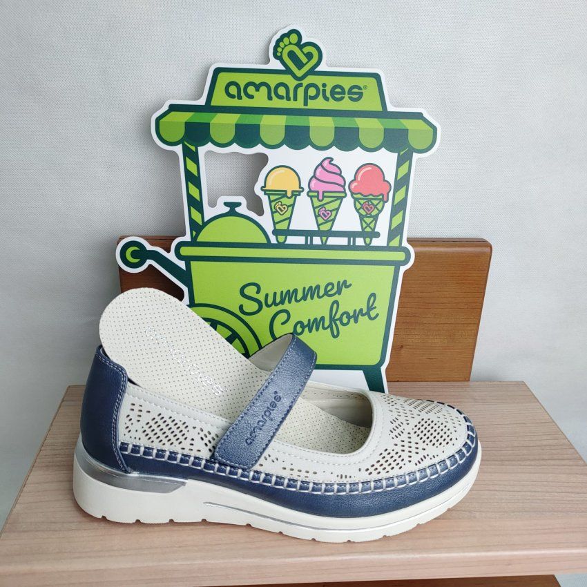 Merceditas Casual Vegana AMARPIES Blanco y Jeans con Plantilla Memory Sponge
