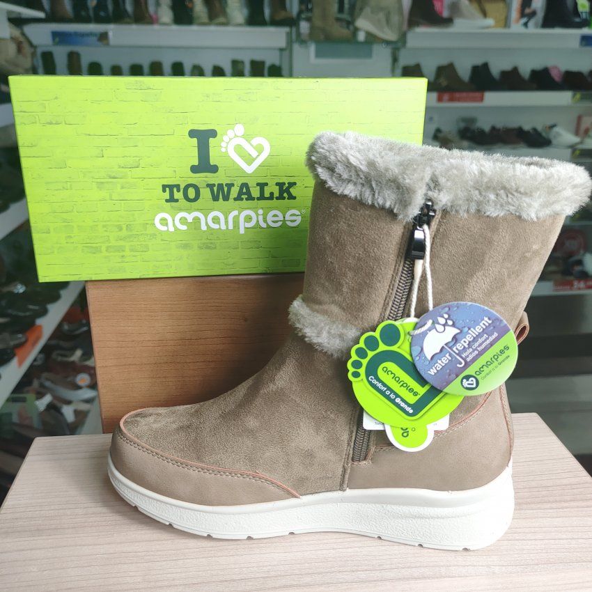 Amarpies – Botín casual vegano con cremallera Taupe combinado   VICKY Zapatos