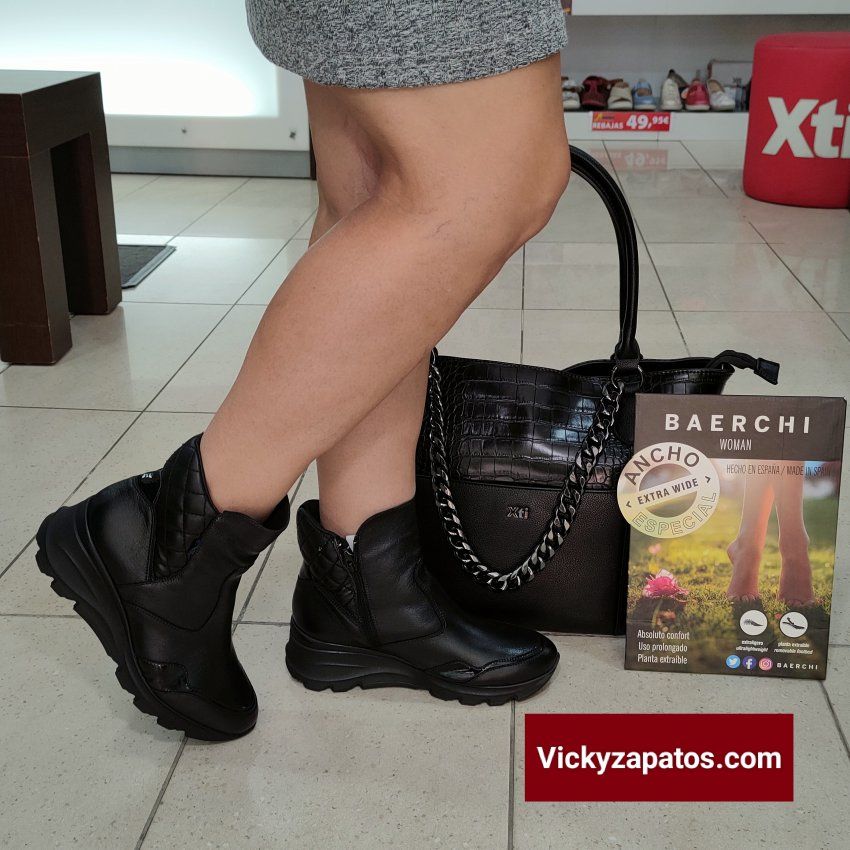 Botín  Casual En Piel BAERCHI WOMAN 55203 Ancho Especial Hecho en España Otoño Invierno 22 Coslada