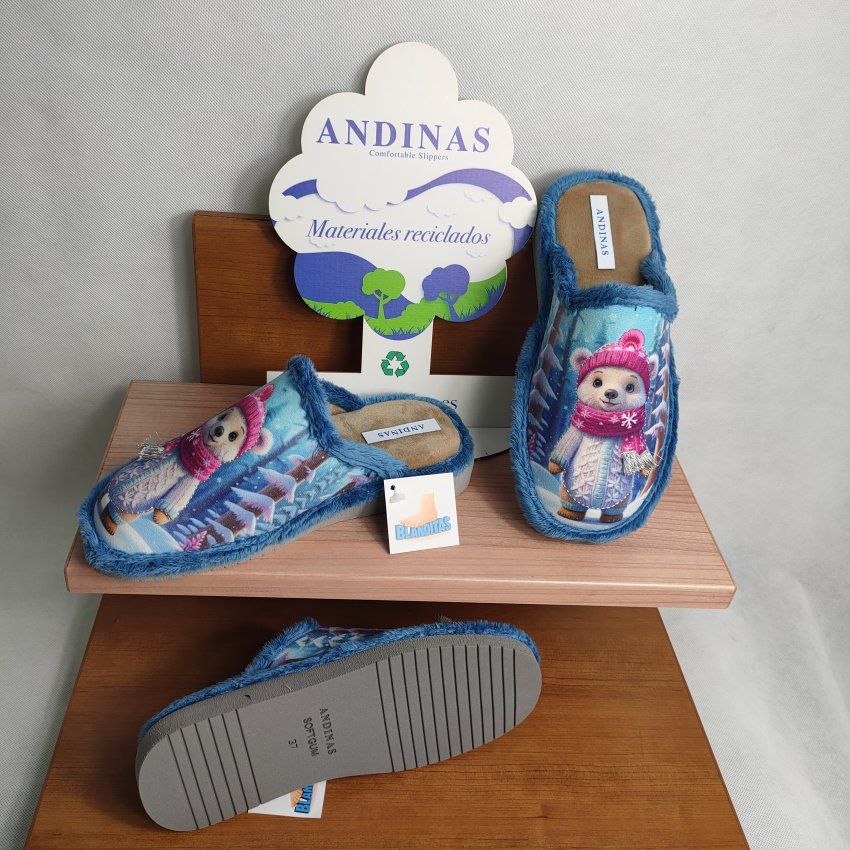 Zapatilla de Casa Mujer ANDINAS 404 OSITO Jeans con Bordado