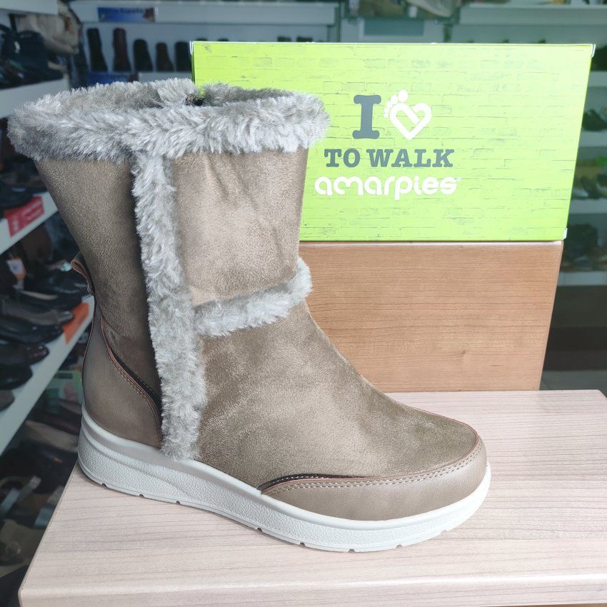 Amarpies – Botín casual vegano con cremallera Taupe combinado   VICKY Zapatos