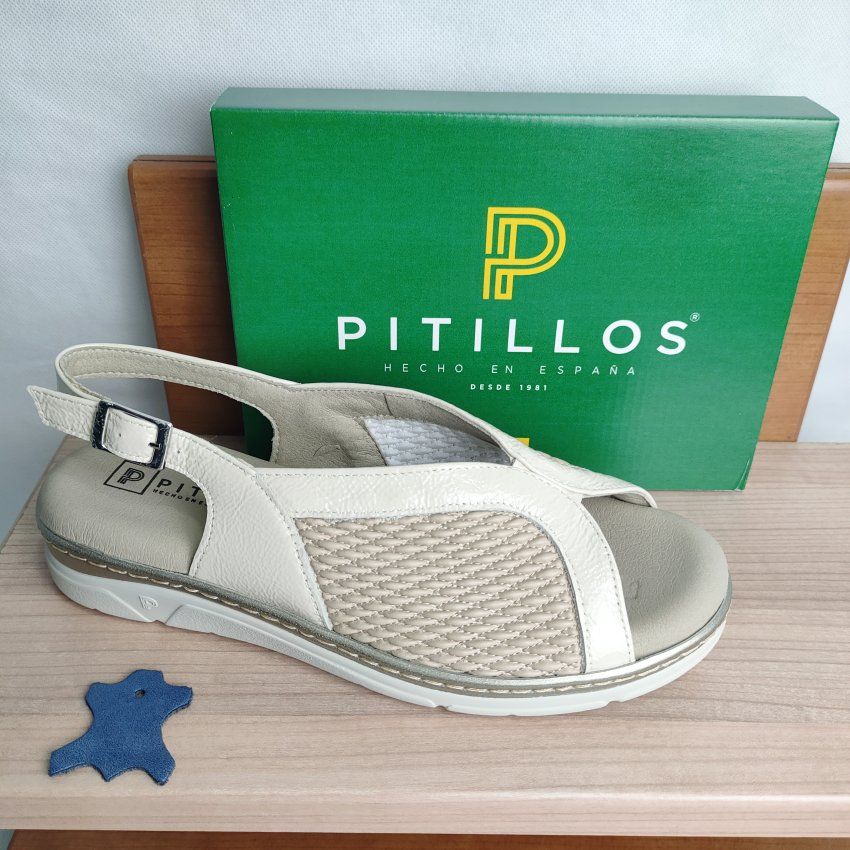 Sandalia Confort Mujer PITILLOS 11004 Piel Beige/Crema con Licra Adaptable – Memory Foam