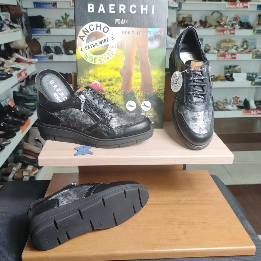 Deportivo BAERCHI 32502 SIMBA Anchos Especiales Negro Combi en Piel Hechos en España | VICKYZAPATOS