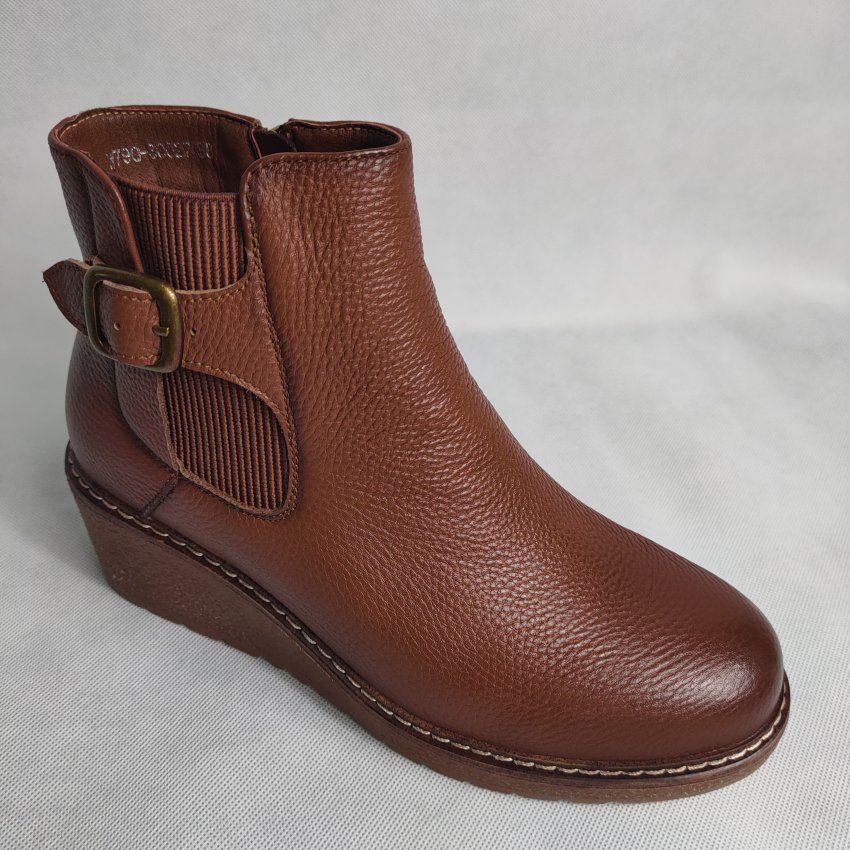 Botín Casual Mujer MANLISA 30027 Piel Flor Cuero y Negro con Cremallera
