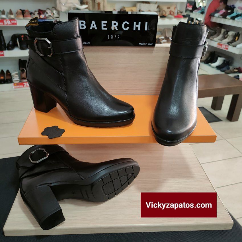 Botín de Tacón Medio en Piel BAERCHI 54053 Hecho en España Coslada