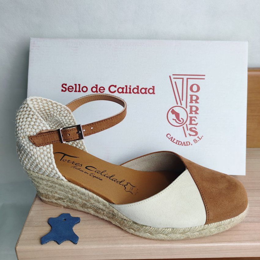 Sandalia Yute Mujer TORRES 5008 Cuña Piel y Rafia Cuero Beige – Planta Gel Hechas en España