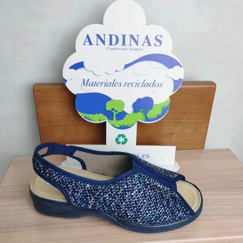Zapatillas de Casa Mujer ANDINAS Cuña Baja Pala Abierta con Elástico Marino – Hechas en España