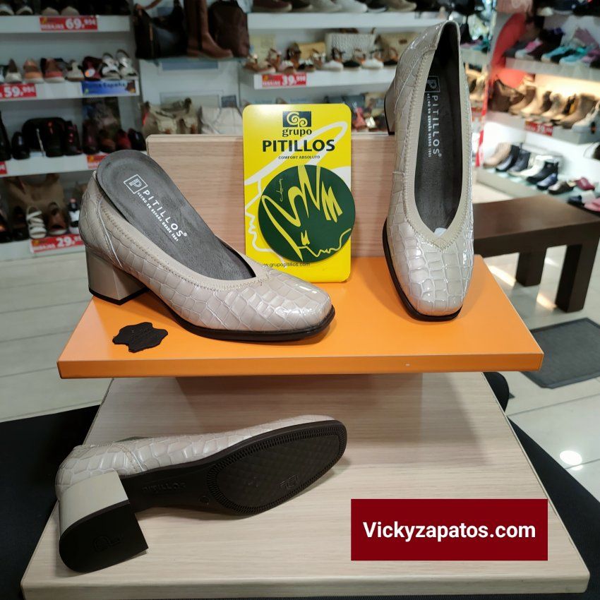 Salón de Piel Grabado en Reptil con Elástico Tacón Medio PITILLOS 5410 Hechos en España Otoño 23 Coslada