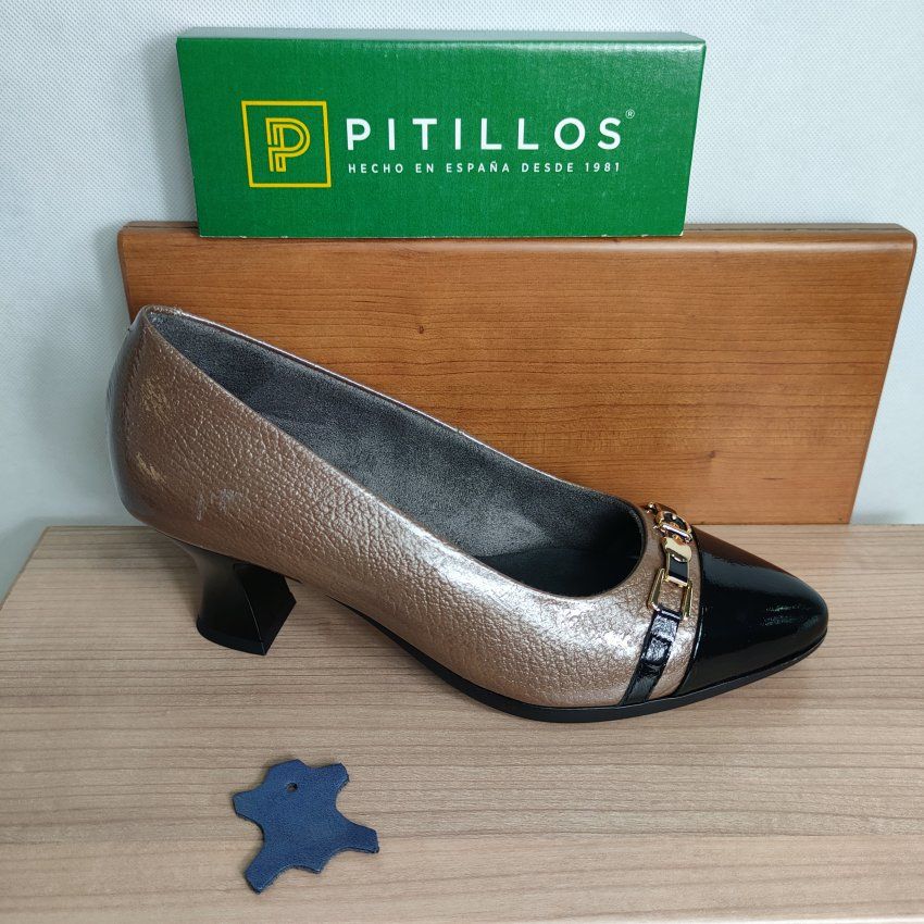 PITILLOS 11682 Salón Mujer en Piel Charol Negro/Taupe y Negro/Burdeos