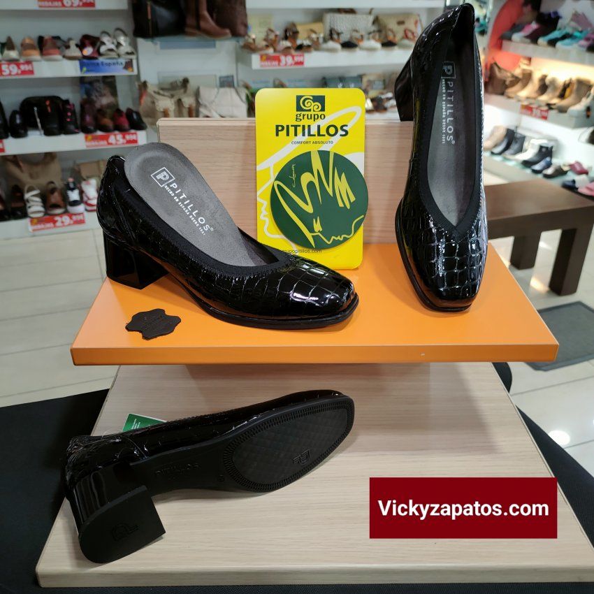Salón de Piel Grabado en Reptil con Elástico Tacón Medio PITILLOS 5410 Hechos en España Otoño 23 Coslada