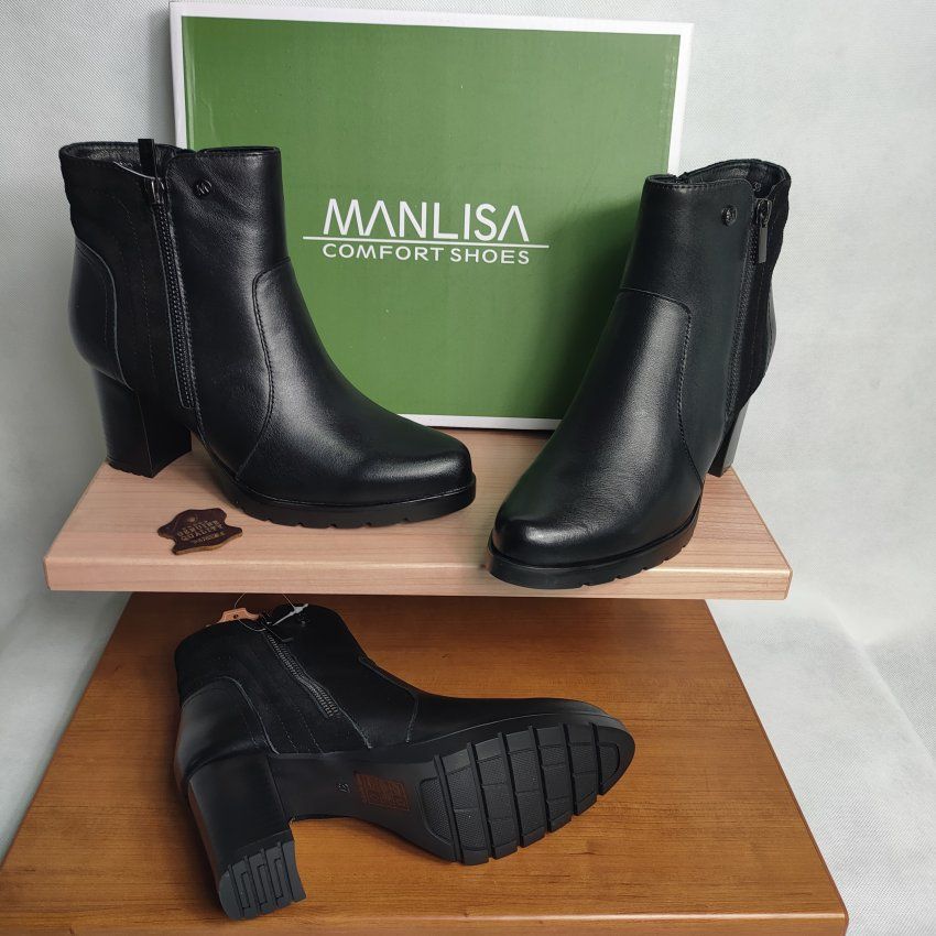 Botín Casual Mujer MANLISA 12222 Piel Napa y Afelpada Negro con Tacón Alto