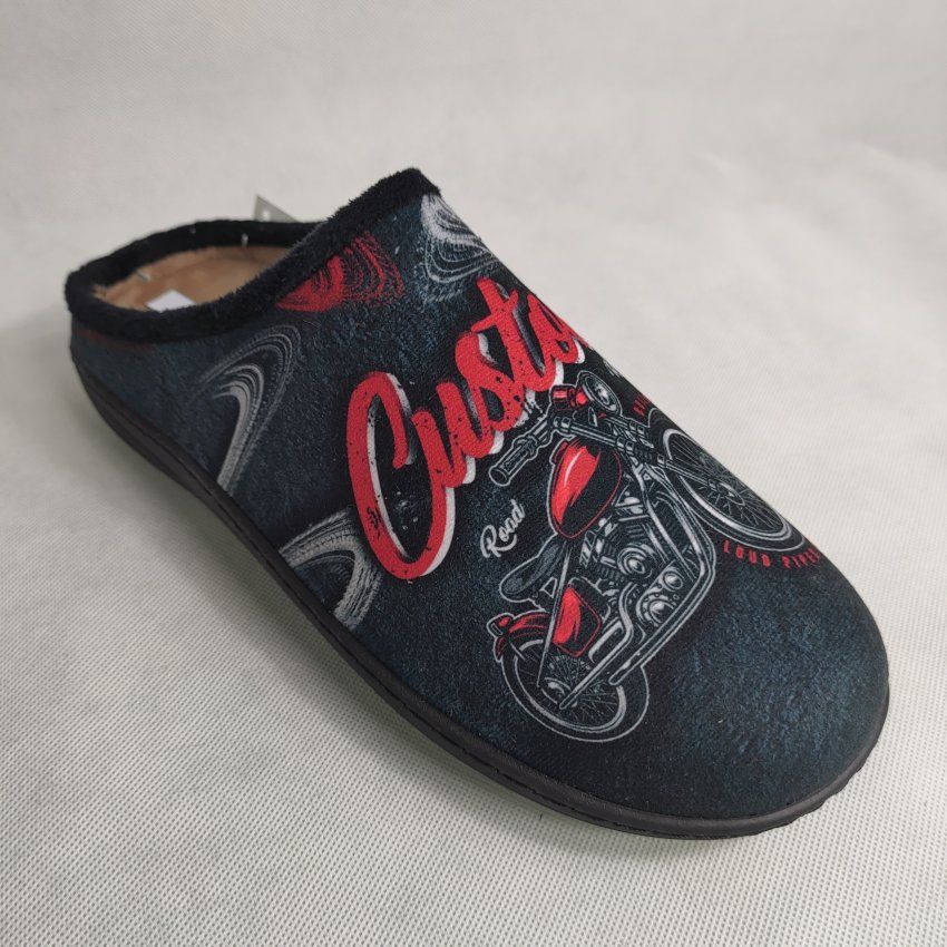 Zapatilla de Casa Hombre ANDINAS 711 MOTO Negra con Diseño Moto Custom