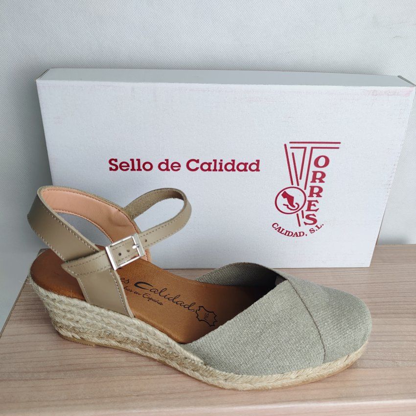 Alpargata Yute Mujer TORRES 5004 Cuña Lino Piel y Textil – Planta Gel Hechas en España