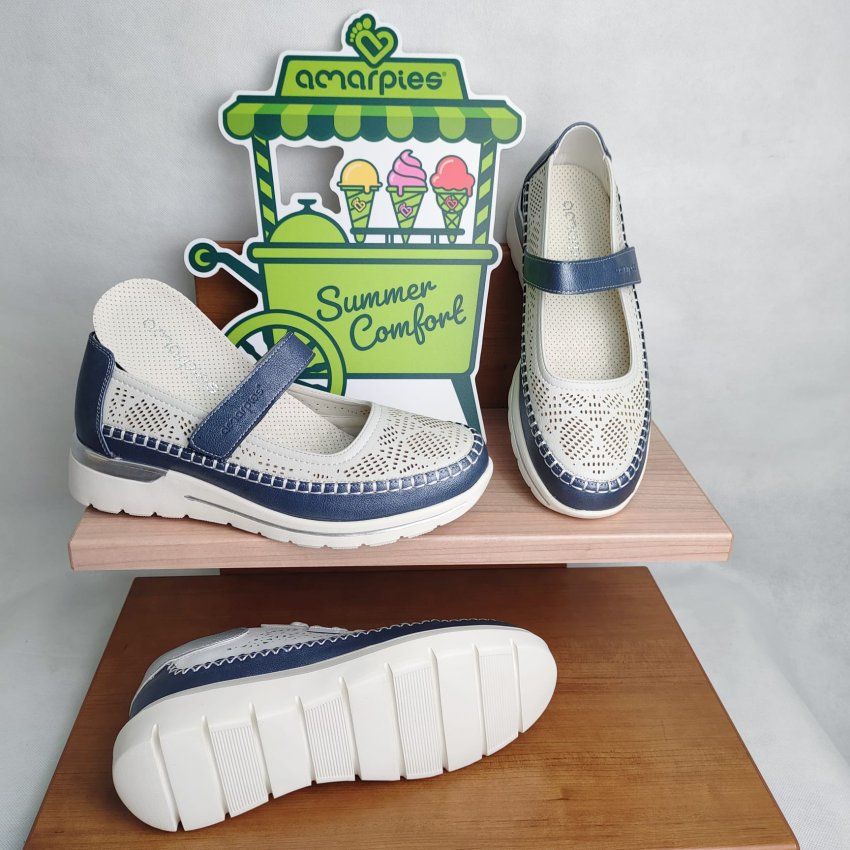 Merceditas Casual Vegana AMARPIES Blanco y Jeans con Plantilla Memory Sponge