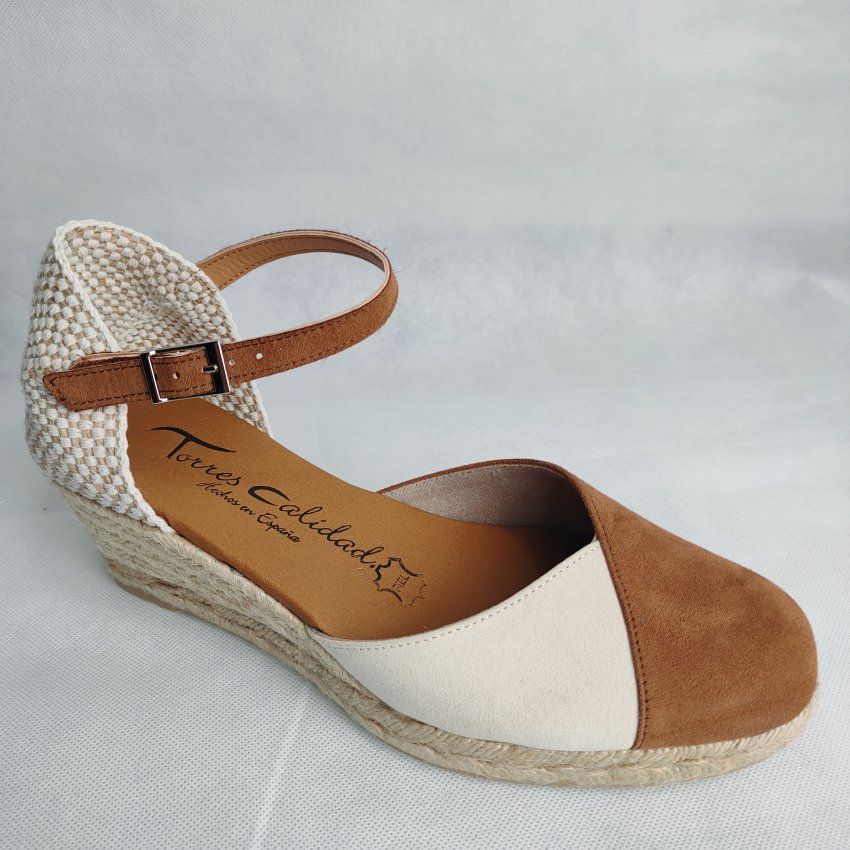 Sandalia Yute Mujer TORRES 5008 Cuña Piel y Rafia Cuero Beige – Planta Gel Hechas en España
