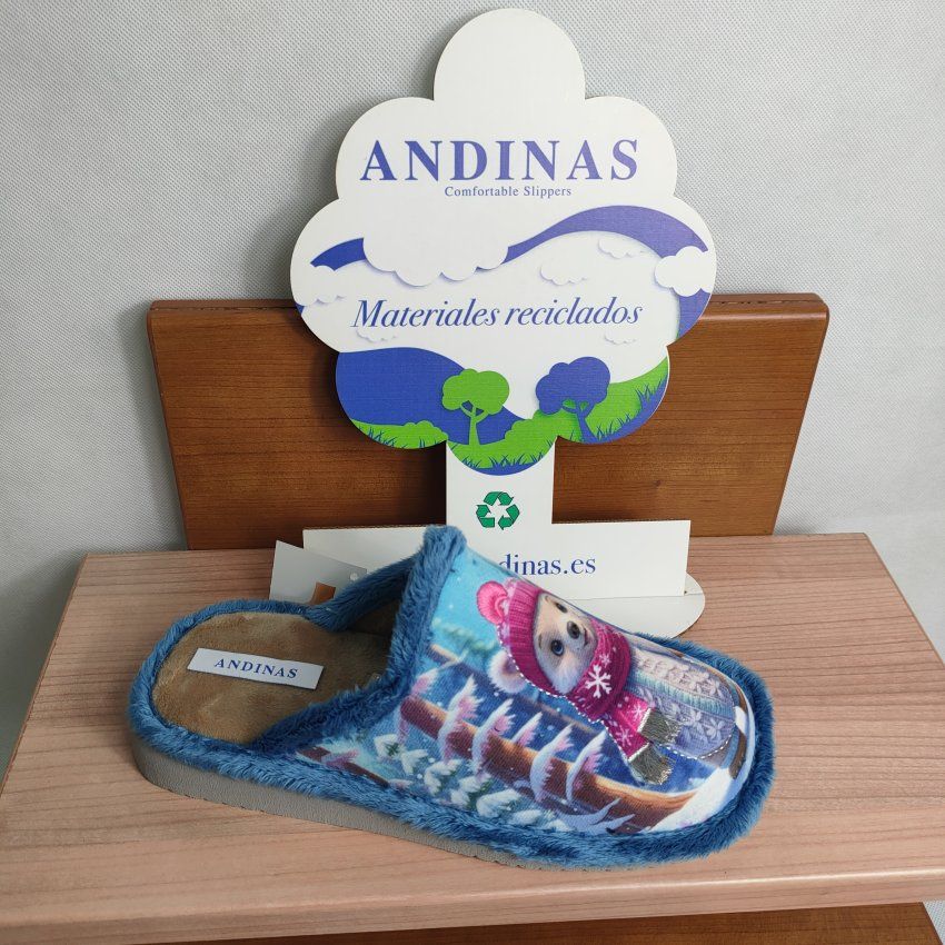 Zapatilla de Casa Mujer ANDINAS 404 OSITO Jeans con Bordado