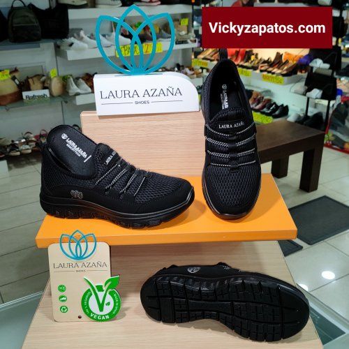 Deportivo Casual Vegano con Cordón Elástico  y Memory Foam LAURA AZAÑA 24508 Hecha en España Madrid