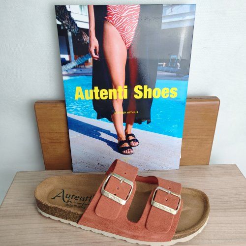 Sandalia BIO Mujer AUTENTI Serraje Teja Dos Hebillas – Planta Anatómica Corcho Natural