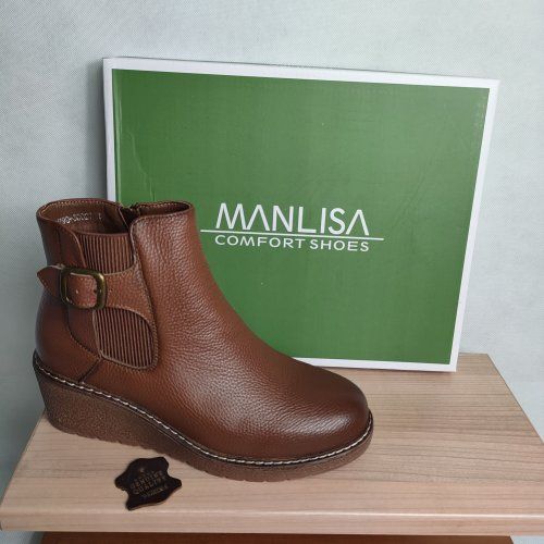 Botín Casual Mujer MANLISA 30027 Piel Flor Cuero y Negro con Cremallera