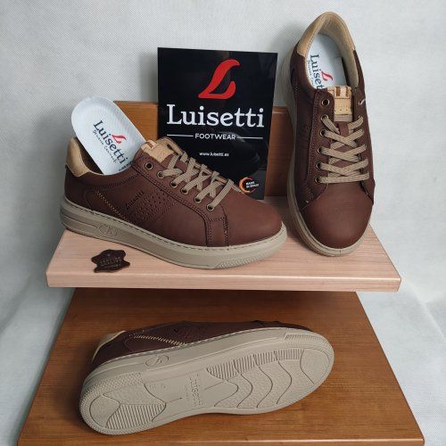 Deportivo Casual Hombre LUISETTI 39202 Piel Nobuck Marrón con Detalles Beige