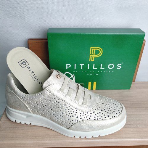 Deportivo Casual Mujer PITILLOS 20301 Vegano Oro Picado con Cordón Elástico – Memory Foam Ultra Light