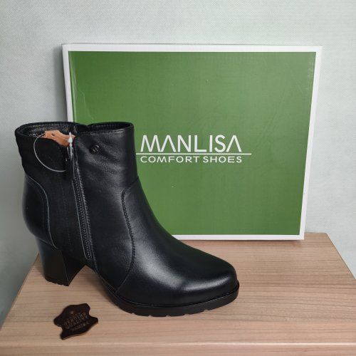 Botín Casual Mujer MANLISA 12222 Piel Napa y Afelpada Negro con Tacón Alto