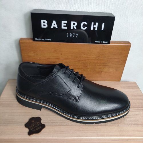 Zapato de Vestir Hombre BAERCHI 5850 Piel Cuero y Negro con Cordones