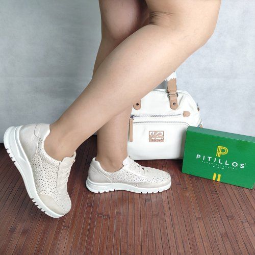 Deportivo Casual Mujer PITILLOS 20301 Vegano Oro Picado con Cordón Elástico – Memory Foam Ultra Light