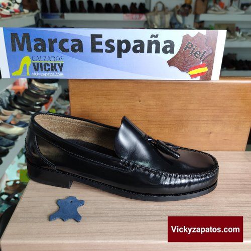 Castellanos con Borlas Todo Piel Florentina y Suela de Cuero Made in Spain JE BE FLEX